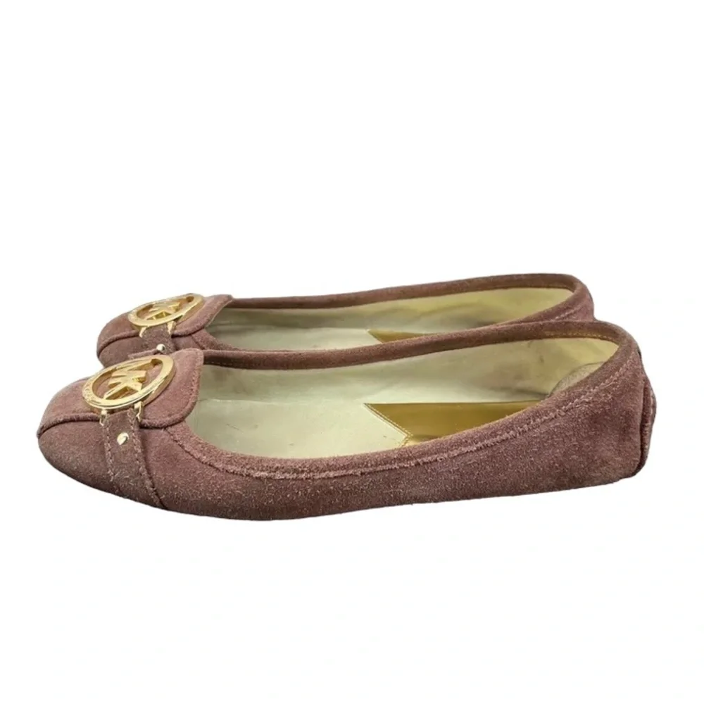 Michael Kors Women’s Mauve Suede Leather Fulton Moccasin Flats 7.5 Gold Logo